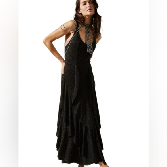 Free People Dresses & Skirts - FREE PEOPLE XL Endless Summer Midi/Maxi Ruffle Dress Black/Gray NWT LIGHTWEIGHT